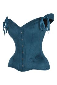 Top Drawer Blue Suede Steel Boned Corset w/Straps (size: medium)