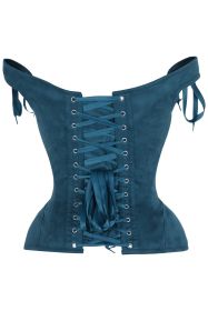 Top Drawer Blue Suede Steel Boned Corset w/Straps (size: large)