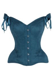 Top Drawer Blue Suede Steel Boned Corset w/Straps (size: small)