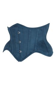 Top Drawer Blue Suede Steel Boned Mini Waist Cincher Corset (size: small)