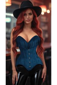 Top Drawer Blue Suede Steel Boned Overbust Corset w/Fringe (size: XSmall)
