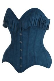 Top Drawer Blue Suede Steel Boned Overbust Corset w/Fringe (size: 4X)