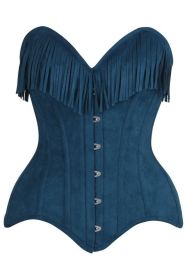 Top Drawer Blue Suede Steel Boned Overbust Corset w/Fringe (size: 3X)
