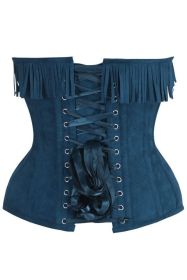Top Drawer Blue Suede Steel Boned Overbust Corset w/Fringe (size: 5X)
