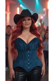 Top Drawer Blue Suede Steel Boned Overbust Corset w/Fringe (size: 2X)