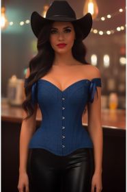 Top Drawer Dark Blue Denim Steel Boned Corset w/Straps (size: XSmall)