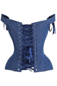 Top Drawer Dark Blue Denim Steel Boned Corset w/Straps (size: large)