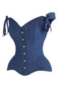 Top Drawer Dark Blue Denim Steel Boned Corset w/Straps (size: medium)