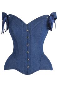 Top Drawer Dark Blue Denim Steel Boned Corset w/Straps (size: small)