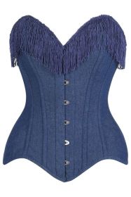 Top Drawer Dark Blue Denim Steel Boned Overbust Corset w/Fringe (size: 4X)