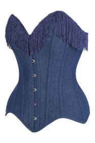 Top Drawer Dark Blue Denim Steel Boned Overbust Corset w/Fringe (size: 5X)