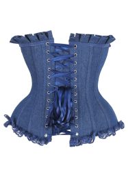 Top Drawer Dark Blue Denim Underwire Steel Boned Burlesque Corset w/Bows (size: large)