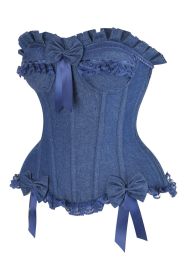 Top Drawer Dark Blue Denim Underwire Steel Boned Burlesque Corset w/Bows (size: medium)