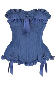 Top Drawer Dark Blue Denim Underwire Steel Boned Burlesque Corset w/Bows (size: small)