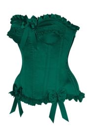 Top Drawer Dark Green Satin Steel Boned Burlesque Corset (size: medium)