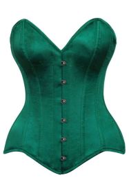 Top Drawer Dark Green Satin Steel Boned Overbust Corset (size: medium)