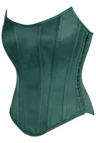 Top Drawer Dark Green Satin Steel Boned Overbust Corset w/Side Zipper (size: small)
