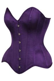 Top Drawer Dark Purple Satin Steel Boned Overbust Corset (size: large)