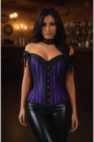 Top Drawer Dark Purple/Black Striped Steel Boned Corset w/Straps (size: XSmall)