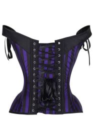 Top Drawer Dark Purple/Black Striped Steel Boned Corset w/Straps (size: large)