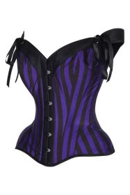 Top Drawer Dark Purple/Black Striped Steel Boned Corset w/Straps (size: medium)