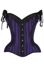 Top Drawer Dark Purple/Black Striped Steel Boned Corset w/Straps (size: small)