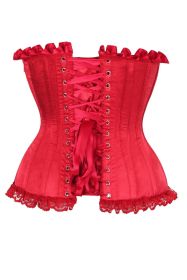 Top Drawer Dark Red Satin Steel Boned Burlesque Corset (size: large)