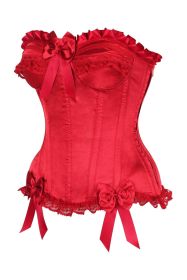 Top Drawer Dark Red Satin Steel Boned Burlesque Corset (size: medium)