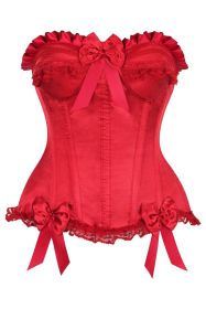Top Drawer Dark Red Satin Steel Boned Burlesque Corset (size: small)