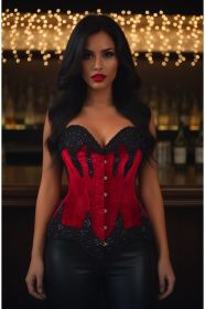 Top Drawer Dark Red Velvet & Beaded Steel Boned Overbust Corset (size: small)