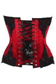 Top Drawer Dark Red Velvet & Beaded Steel Boned Overbust Corset (size: XLarge)