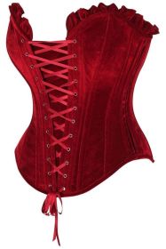Top Drawer Dark Red Velvet Lace-Up Steel Boned Overbust Corset (size: medium)