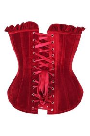 Top Drawer Dark Red Velvet Lace-Up Steel Boned Overbust Corset (size: large)