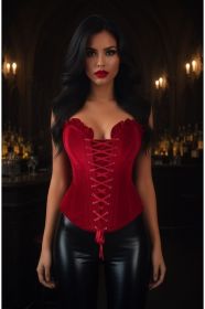 Top Drawer Dark Red Velvet Lace-Up Steel Boned Overbust Corset (size: XSmall)