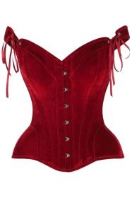 Top Drawer Dark Red Velvet Steel Boned Corset w/Straps (size: 2X)