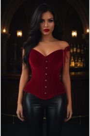 Top Drawer Dark Red Velvet Steel Boned Corset w/Straps (size: XLarge)
