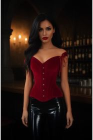 Top Drawer Dark Red Velvet Steel Boned Corset w/Straps (size: small)