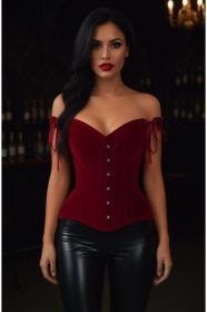 Top Drawer Dark Red Velvet Steel Boned Corset w/Straps (size: medium)