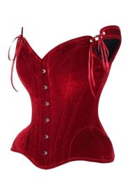 Top Drawer Dark Red Velvet Steel Boned Corset w/Straps (size: 3X)
