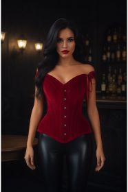 Top Drawer Dark Red Velvet Steel Boned Corset w/Straps (size: large)