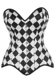 Top Drawer Diamond Print Satin Steel Boned Overbust Corset (size: XSmall)