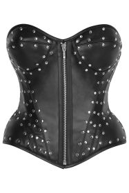 Top Drawer Faux Leather w/Rivets Steel Boned Underwire Bustier Corset Top (size: medium)