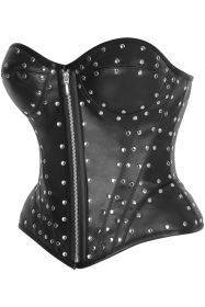 Top Drawer Faux Leather w/Rivets Steel Boned Underwire Bustier Corset Top (size: large)
