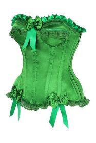 Top Drawer Green Satin Steel Boned Burlesque Corset (size: small)