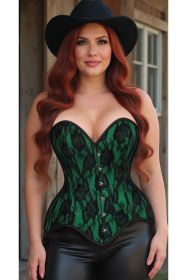 Top Drawer Green Satin w/Black Lace Overlay Steel Boned Overbust Corset (size: 2X)