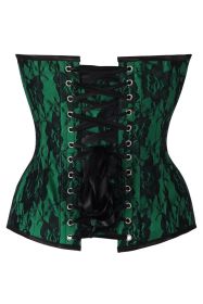 Top Drawer Green Satin w/Black Lace Overlay Steel Boned Overbust Corset (size: 5X)