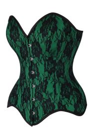 Top Drawer Green Satin w/Black Lace Overlay Steel Boned Overbust Corset (size: 4X)