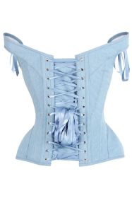 Top Drawer Light Blue Denim Steel Boned Corset w/Straps (size: large)