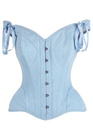 Top Drawer Light Blue Denim Steel Boned Corset w/Straps (size: small)