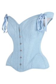Top Drawer Light Blue Denim Steel Boned Corset w/Straps (size: medium)